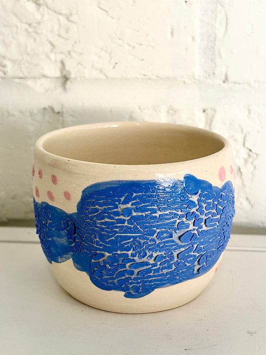 Pink Dots and Blue Crackle Cup