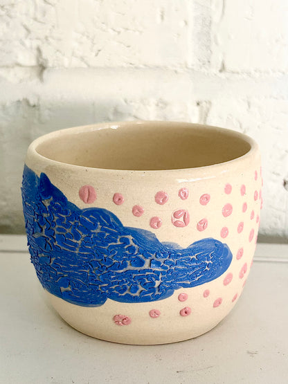 Pink Dots and Blue Crackle Cup