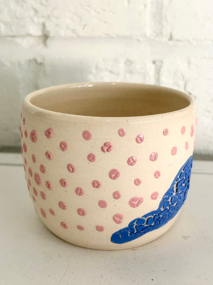 Pink Dots and Blue Crackle Cup