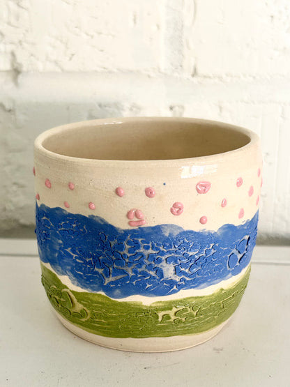 Pink Dots Green Blue Textured Cup