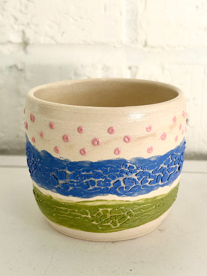 Pink Dots Green Blue Textured Cup