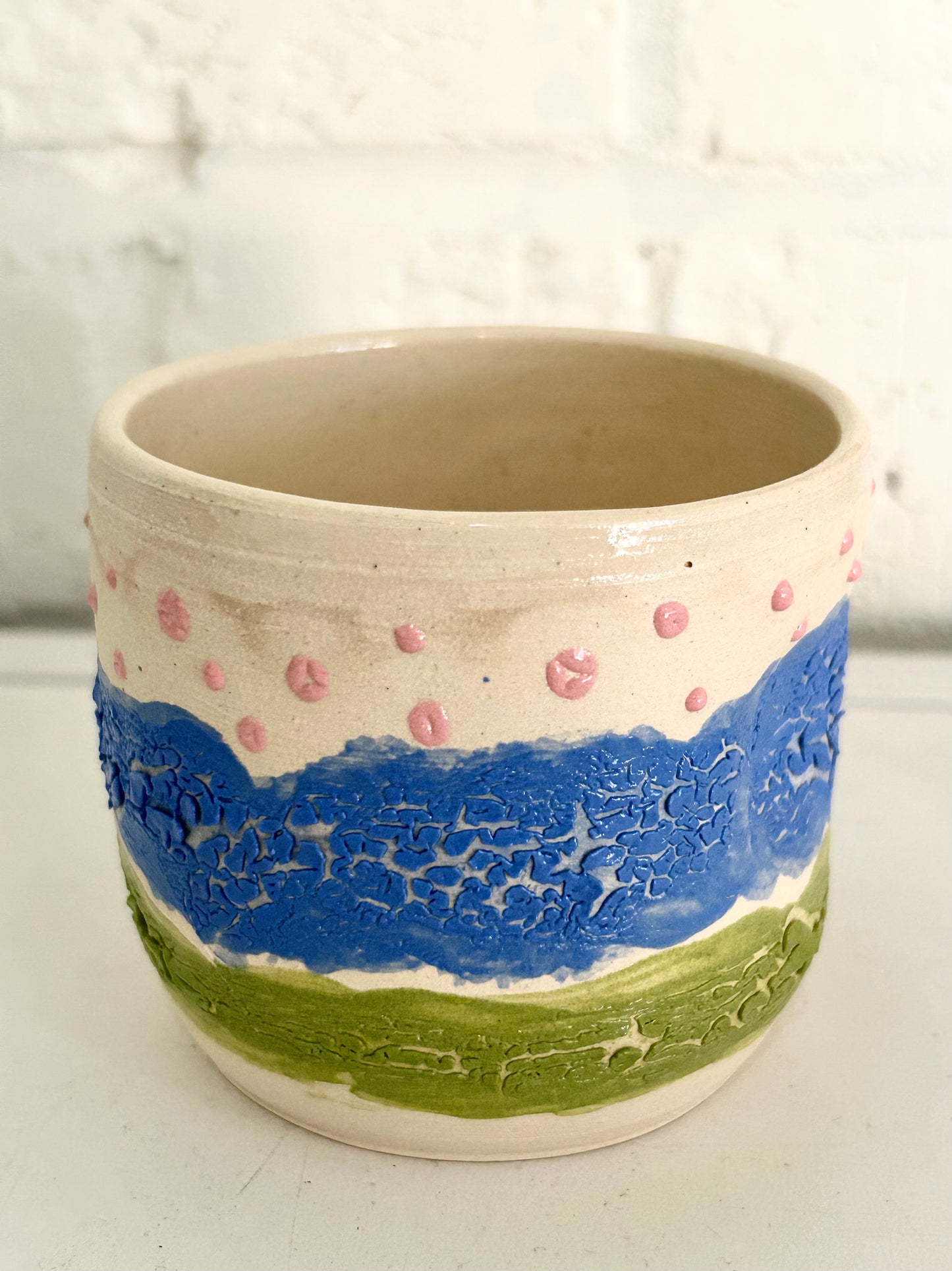 Pink Dots Green Blue Textured Cup