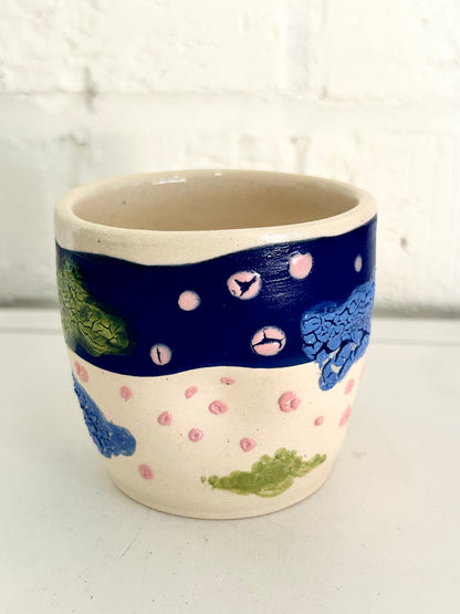 Pink Green and Blue Textured Cup