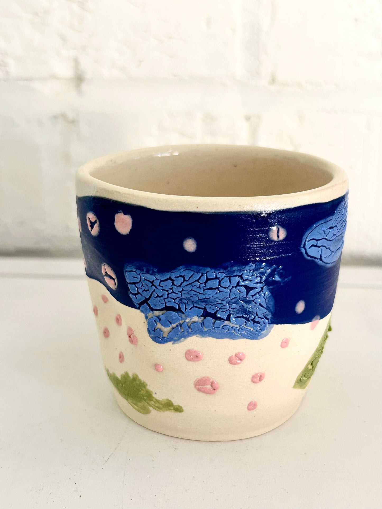 Pink Green and Blue Textured Cup